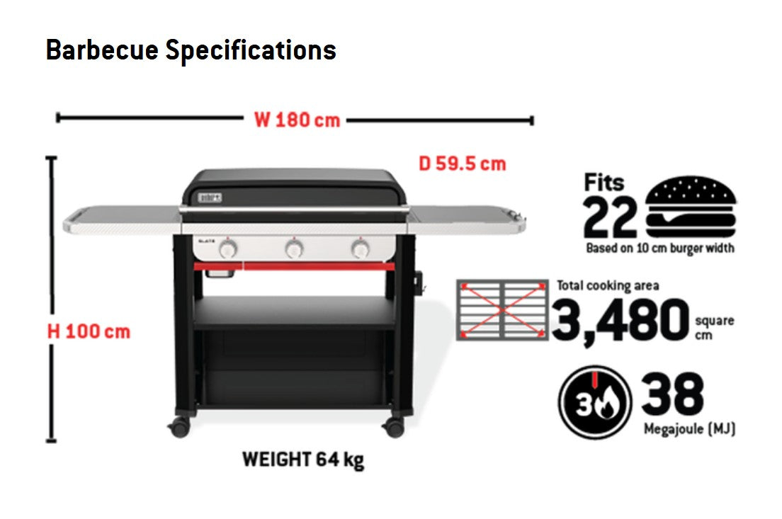 Weber® Slate™ 3 Burner Griddle (30") LPG