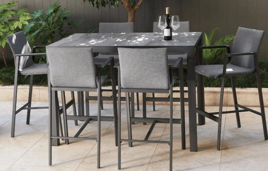 Memphis Outdoor Bar Table with Bronte Barstools 7 Piece Setting